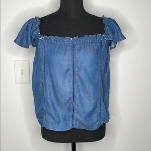DESIGN LAB LORD & TAYLOR Blue Off-Shoulder Women's Top